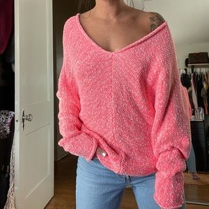 Free People bright lights v neck jumper pink small